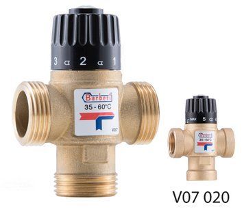 Триходовий клапан термостатичний 35-60&deg;С dn25 (G 1"M) Barberi, Kvs=1 V07M250AB фото