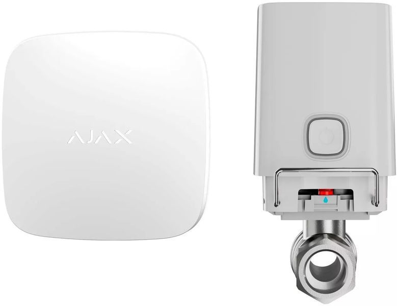 Комплект АНТИПОТОП AJAX WaterStop 3/4" білий (White) кран перекриття води з дистанційним керуванням+AJAX LeaksProtect Бездротовий датчик виявлення затоплення білий (White) 38255.08.WH1+52269.155.WH1 фото